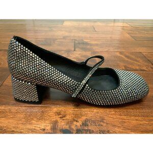 Jeffrey Campbell Black & Crystal Sequin Block Heel Mary Jane Pumps, Size 7.5